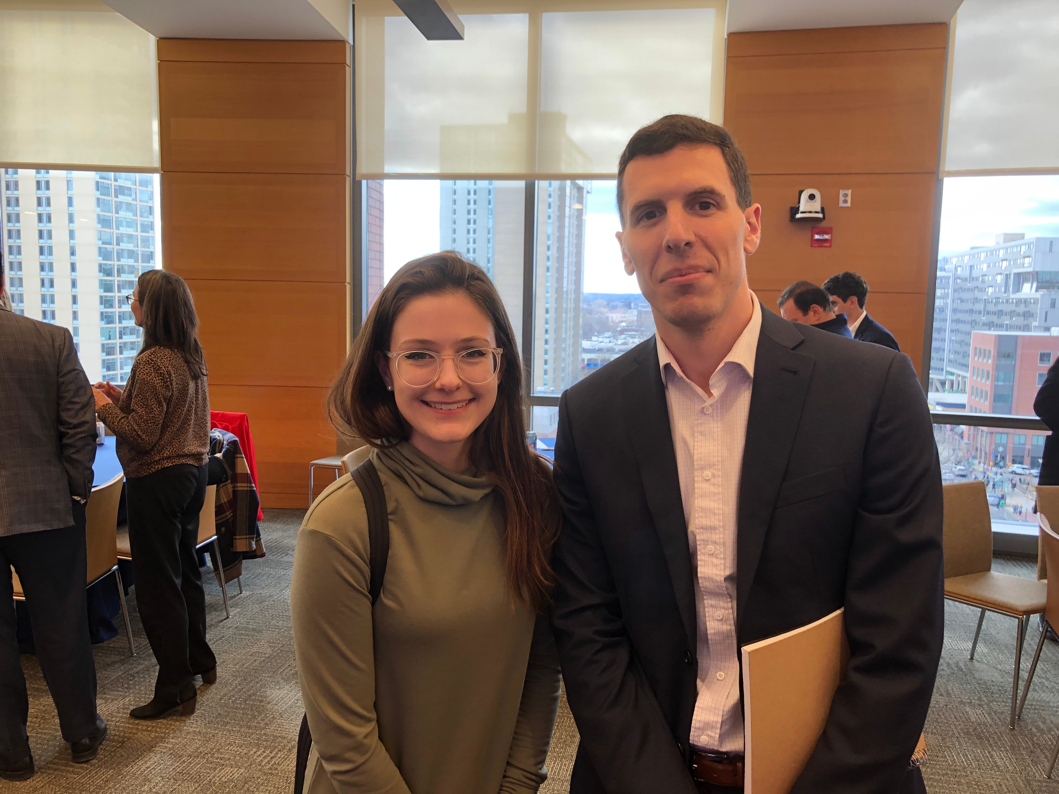 Two of the day's four industry judges, Caitlin Cronin and Matthew Carlone.