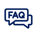 Icon of a speech bubble containing the letters FAQ, representing frequently asked questions.