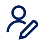 Icon of a person with a pencil, representing user editing or account settings.