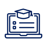 An icon of a laptop with a graduation cap on top, representing online education or e-learning.